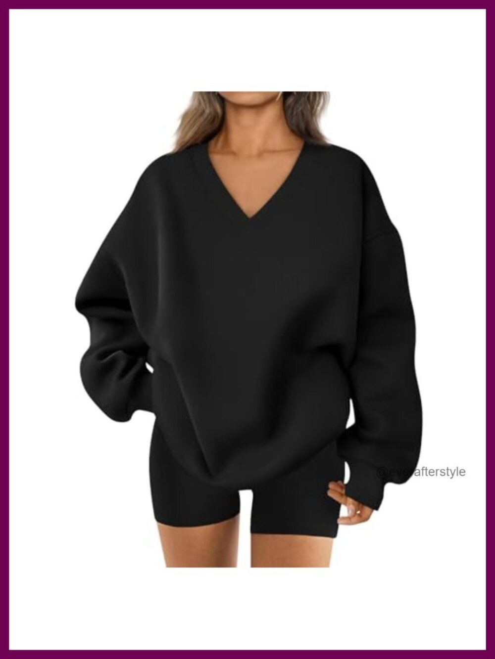 Oversized V Neck Fleece Long Sleeve Sweatshirt Pullover Dressy Casual Cute